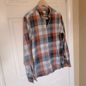 Jack & Jones Premium Orange and Blue Plaid Button-Up Shirt Size Large